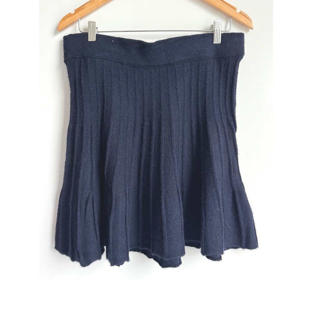 Maeve Anthropologie Navy Blue Ribbed Knit Mini Skirt L Preppy Academic A-Line